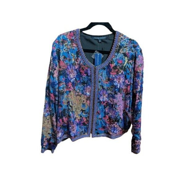Indigo Moon Beaded Open Front Cardigan with Sequins sz XXL Purple Pink Gold NWT - Picture 2 of 8